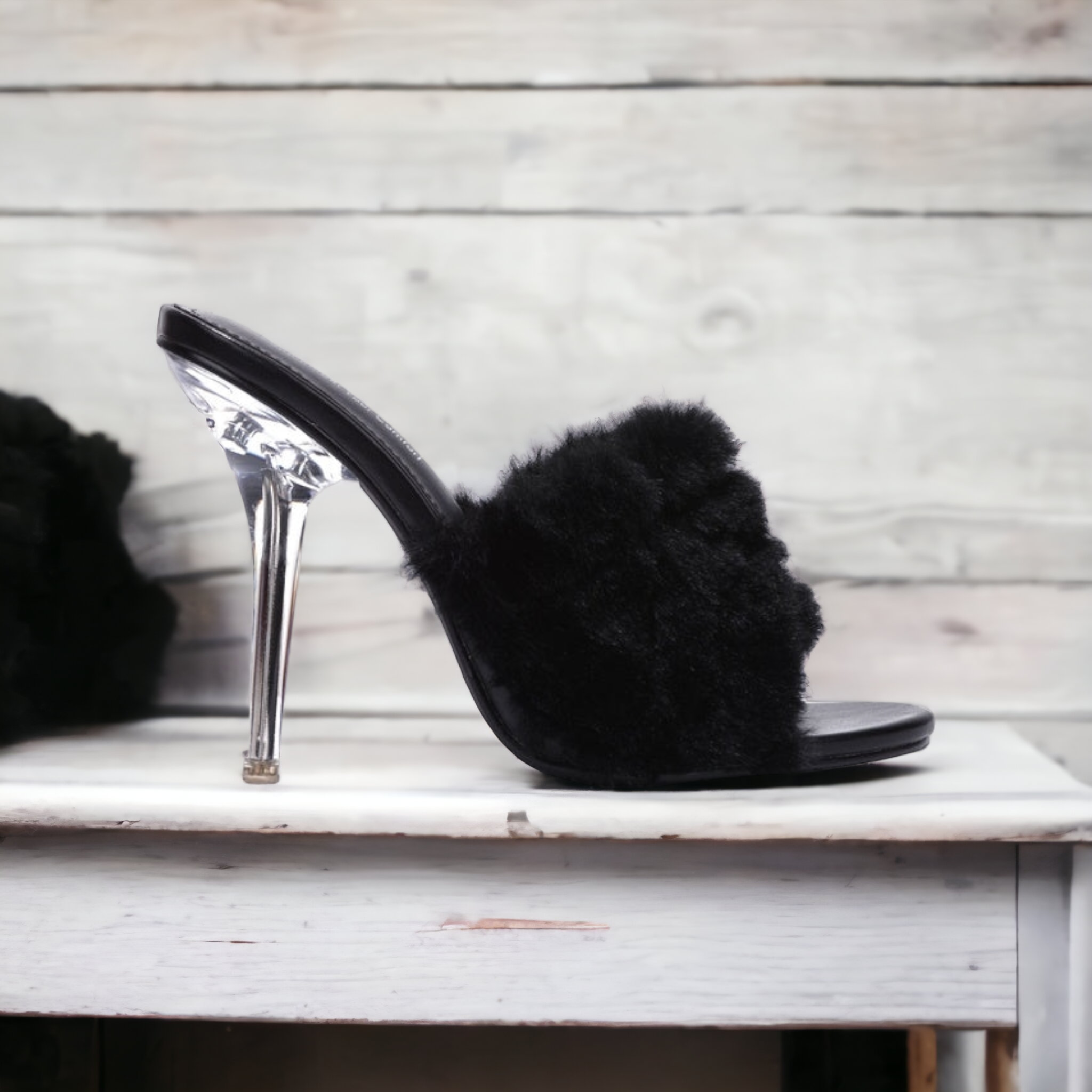 Pryer Womens Faux Fur Stiletto Heel Mule Sandals - SHOE BARGAIN WAREHOUSE  (WWW.SBWSHOES.COM)